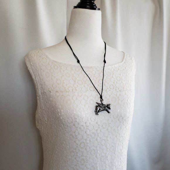 CELTIC SPIRIT Irish pewter Celtic Ox Cow corded necklace. 18" - 36" adjustable - Picture 7 of 10